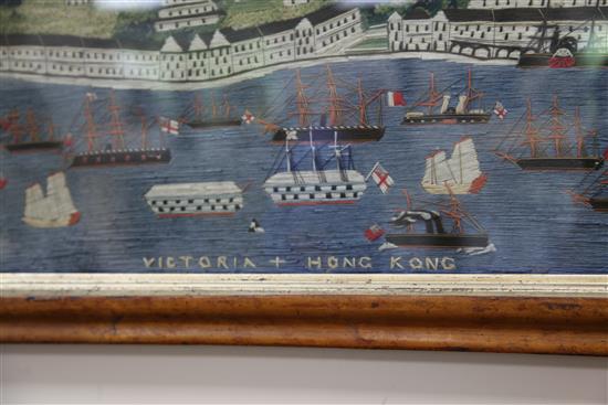 A Victorian woolwork picture of Victoria City, Hong Kong, overall 27.75 x 18.5in.